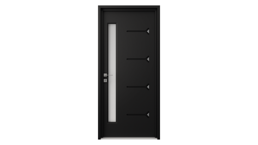 Porte d'entrée acier OLERON Porte d'entrée noire avec décor vitré et inox
